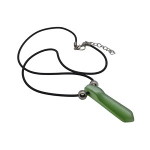 a necklace with a green point